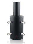 LED Light Pole Tenon Adapter 1 - 3/4 view, black, tenon adapter with cylindrical post and cylindrical mounting sleeve