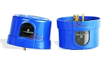 3 Prong Twist Sensor 1 - dual view - side and top, blue plastic photocell sensors shown from two angles - left unit shows
