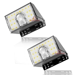 10W Solar LED Flood Light 1 - angled view, high-output led array visible through clear lens, robust rectangular housing