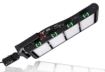 1000W 480V LED Sport Light 1 - angled view, black, modular design featuring four rectangular led panels arranged in linear