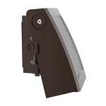 80W Full Cutoff LED Wall Pack 1 - angled view, bronze, angular modern design with integrated photocell sensor