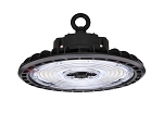 100W LED Shop Light 1 - 3/4 view, black, ufo-style led high bay light featuring circular led array with concentric ring