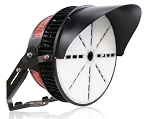 1000W Sports Field LED Stadium Light 1 - angled view, black, large circular led array with white diffuser lens