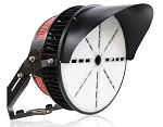 1200W 480V LED Stadium Light 1 - 3/4 view, large black led stadium light featuring massive circular led array with white heat