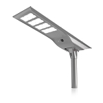 120W Solar LED Flood Light 1 - 3/4 view, gray, solar led street light with integrated solar panel