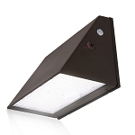 120W Full Cutoff LED Wall Pack 1 - 3/4 view, bronze, triangular profile housing with integrated heat sink design
