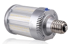 120W Mogul Base LED Corn Bulb 1 - angled view, silver, led corn bulb with clear polycarbonate protective cover