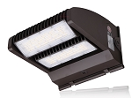 120W Full Cutoff LED Wall Pack 1 - angled view, dark bronze, led stadium light featuring dual led modules with clear tempered