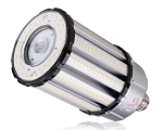 120W Mogul Base LED Corn Bulb 1 - angled view, high-wattage led corn bulb with silver aluminum heat sink body