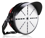 1400W 480V LED Stadium Light 1 - angled view, large black led stadium light featuring circular led array with segmented