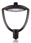 150W LED Post Top Light 1 - front view, bronze, traditional acorn-style design with white led lens assembly and distinctive