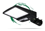 200W LED Parking Lot Flood Light 1 - angled view, black, rectangular led array with protective glass lens, integrated cooling