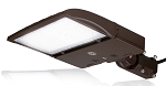 150W Shoebox LED Parking Lot Light 1 - angled view, bronze, rectangular led array with clear polycarbonate lens