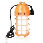 150W LED Dock Light 1 - angled view, orange, ruggedized portable work light with protective cage guard and carrying handle