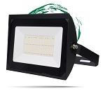 150W LED Parking Lot Flood Light 1 - 3/4 view, black, rectangular slim profile design with integrated led array
