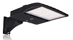 150W Shoebox LED Parking Lot Light 1 - angled view, black, rectangular housing with integrated led array panel