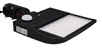 150W Motion Sensor LED Parking Lot Light 1 - angled view, black, rectangular led array module with clear protective lens