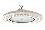 150W LED Shop Light 1 - angled view, white, led high bay fixture featuring ufo-style design with integrated heat sink fins