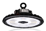 150W LED Shop Light 1 - angled view, black, led high bay fixture with ufo-style design featuring integrated cooling fins