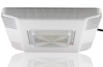 150W LED Parking Garage Canopy Light 1 - bottom view, white, rectangular housing with prominent cooling fins on the sides