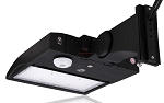150W Motion Sensor LED Parking Lot Light 1 - angled view, black, rectangular led array panel and robust adjustable mounting