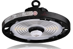 150W LED Shop Light 1 - angled view, black, ufo-style design with integrated hanging loop, circular led array