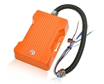 15W LED Light Accessory 1 - angled view, orange, plastic led driver/controller unit with ribbed heat dissipation housing