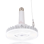 160W High Bay LED Retrofit Bulb 1 - angled view, e26/e27 edison screw base featuring aluminum heat sink with prominent