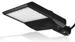 185W Shoebox LED Parking Lot Light 1 - angled view, black, modular led array with clear polycarbonate lens, integrated heat