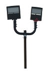 150W LED Stadium Lighting Package 1 - front view, black, led stadium light fixture featuring dual rectangular light heads