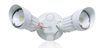20W Outdoor LED Wall Light 1 - angled view, white, dual-head led security light with adjustable flood lights