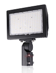 200W LED Parking Lot Flood Light 1 - angled view, black, adjustable yoke mount and clear tempered glass lens, multiple rows