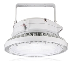 200W Class I Div II LED Light 1 - angled view, white, powder-coated led high bay fixture with circular ufo-style design