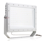 200W Class I Div II LED Light 1 - angled view, white, rectangular housing with large led array panel behind tempered glass