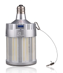 200W E39 LED Corn Bulb 1 - angled view, silver, high-wattage led corn bulb with e27/e26 mogul base featuring cylindrical