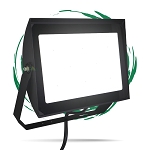 240W Commercial LED Flood Light 1 - angled view, black, large rectangular housing with integrated heat sink fins on the back