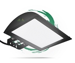 240W LED Yoke Mount Flood Light 1 - angled view, black, large rectangular light-emitting surface and integrated heat sink