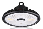 240W LED Shop Light 1 - angled view, black, circular ufo-style design with integrated heat sink fins around the perimeter