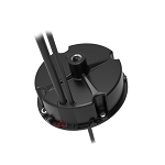 100W LED Auxiliary Power Supply 1 - angled view, black, circular led driver unit with integrated cable connections