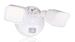 25W Motion Sensor LED Wall Light 1 - 3/4 view, white, plastic led dual-head security light with motion sensor