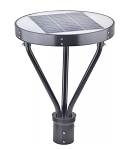 25W Solar LED Street Light 1 - 3/4 view, dark gray led post top light featuring integrated solar panel on top surface