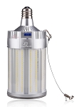 270W Mogul Base LED Corn Bulb 1 - angled view, silver, e26/e27 screw base featuring multiple vertical led strips arranged