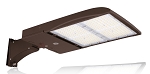 300W Shoebox LED Parking Lot Light 1 - 3/4 view, bronze, dual led arrays and photocell sensor, adjustable slip fitter