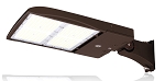 300W Shoebox LED Parking Lot Light 1 - angled view, bronze, dual led modules with clear polycarbonate lens panels