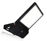 300W LED Parking Lot Light 1 - 3/4 view, black, adjustable yoke mount bracket, white led array panel with visible individual