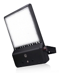 150W Shoebox LED Parking Lot Light 1 - angled view, black, rectangular led panel with white light output, adjustable knuckle