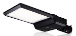 300W Shoebox LED Parking Lot Light 1 - 3/4 view, black, modern low-profile design with large rectangular led panel