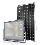 300W Solar LED Flood Light 1 - 3/4 view, black, solar-powered led flood light system featuring separate solar panel