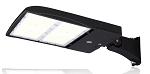 300W Shoebox LED Parking Lot Light 1 - angled view, black, dual led modules and professional slip-fitter mounting arm