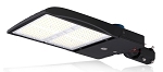 300W Shoebox LED Parking Lot Light 1 - angled view, black, high-output led array with clear protective lens, integrated heat